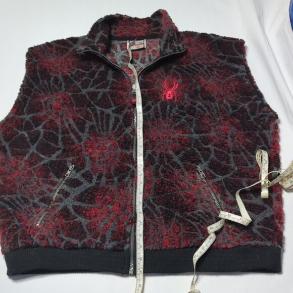 Vintage Spyder Men's Vest Fleece Red Black Web Full Zip Pockets Made USA Size XL - Picture 7 of 13